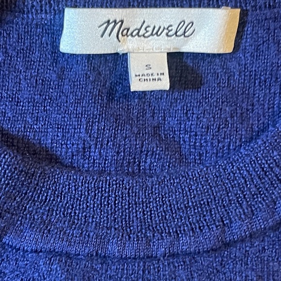 Madewell Hayes Stripe Merino Wool Sweater Small Navy Green Crewneck Relaxed Fit - Picture 5 of 8